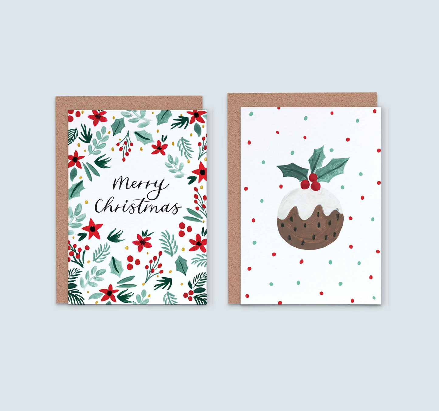 Hollies and Christmas Pudding - Pack of 8