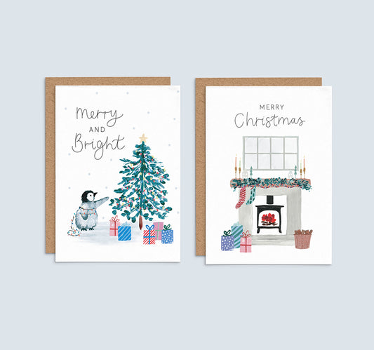 Merry & Bright and Fireplace - Pack of 8