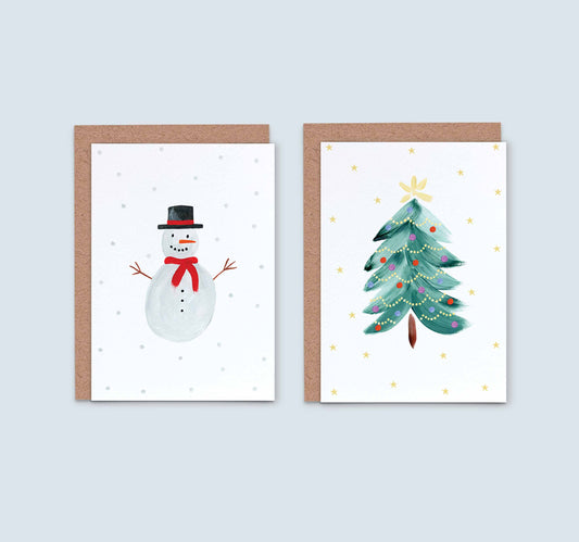 Snowman and Christmas Tree - Pack of 8